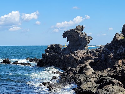 龍頭岩の奇岩と打ち寄せる波