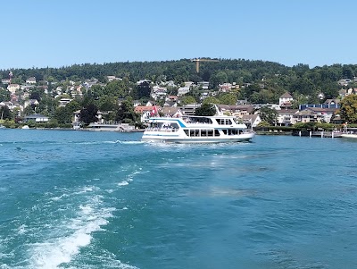 チューリッヒ湖の遊覧船とアルプスの景色
