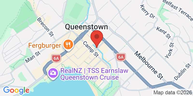 クイーンズタウン中心部のディナーの地図