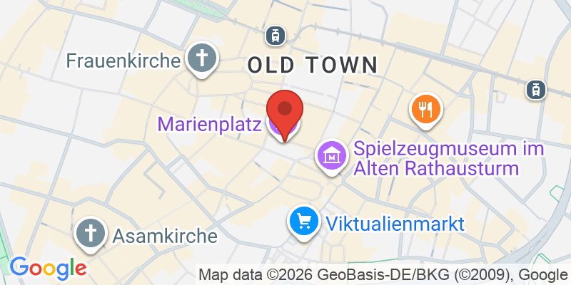 マリエン広場と新市庁舎の地図